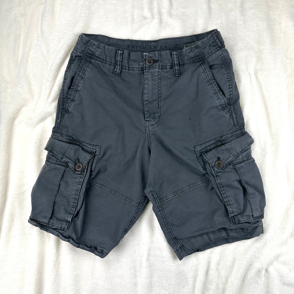 American Eagle Cargo Shorts Mens Flex 28 Gray Longer Length Utility Cotton Blend